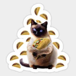 Siamese Cat Kitty Kitten Eating Taco Tacos, Funny Cute Sticker